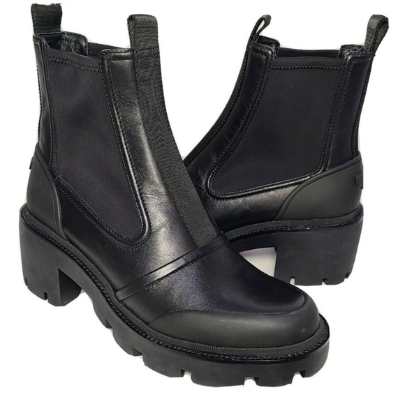 Tory Burch Chelsea Lug Sole Heeled Ankle Booties Black Leather - Picture 1 of 8
